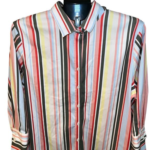 Chico’s Colorful Striped Cotton Blend No Iron Chic Stretch  Blouse Size 3 (16) - Picture 3 of 11